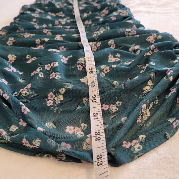 Nordstrom BP Dress Green Floral Runched Bodycon Mini Women's Size S - Picture 10 of 16
